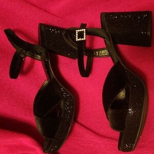 Reaction Kenneth Cole Black Velvet Heels with Black Rhinestone Platform